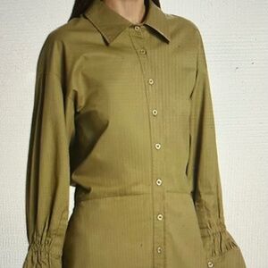NWT Saks Fifth Avenue En Saison Hardin Shirt Cotton Mini Dress Olive Green